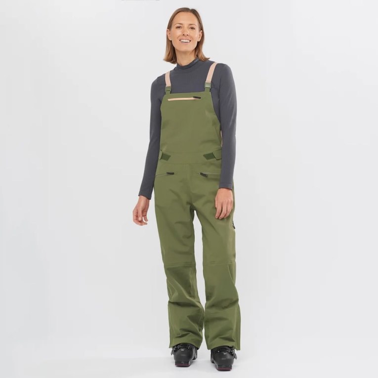 Olive Salomon Stance 3L Bib Women\'s Ski Pants | IE YG6198